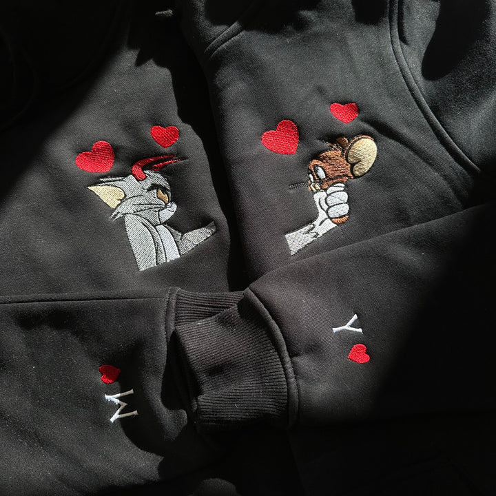 Tom &amp; Jerry Love | Couples | Embroidered Hoodie